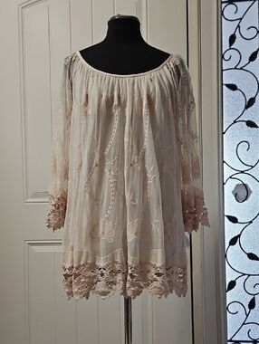 Bellambra Italian Pink Floral Lace Boho Top Size S